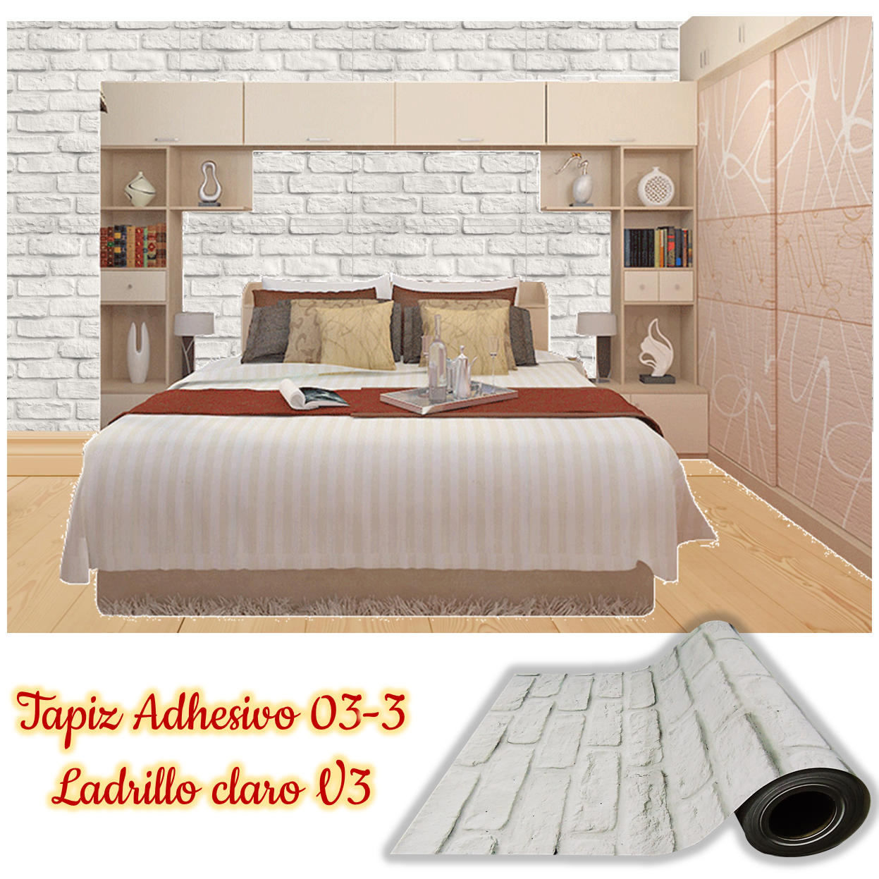 Rollo papel adhesivo decorativo Ladrillo Claro 2.5mts x70cms - Imagen 4