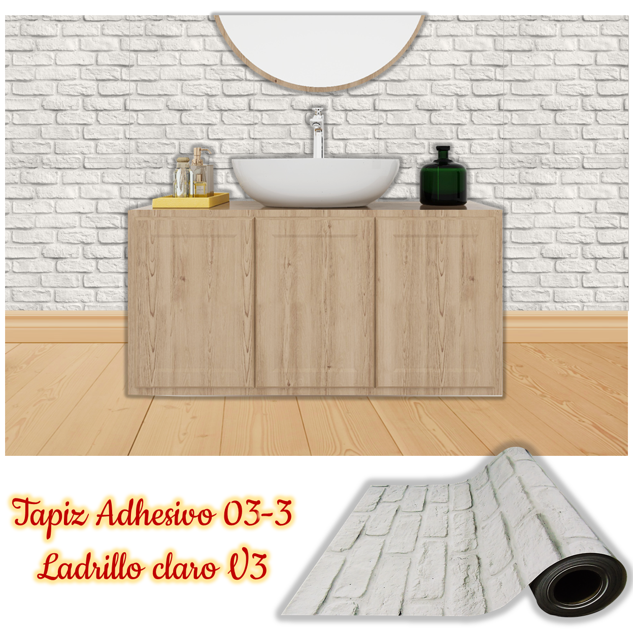 Rollo papel adhesivo decorativo Ladrillo Claro 2.5mts x70cms - Imagen 3