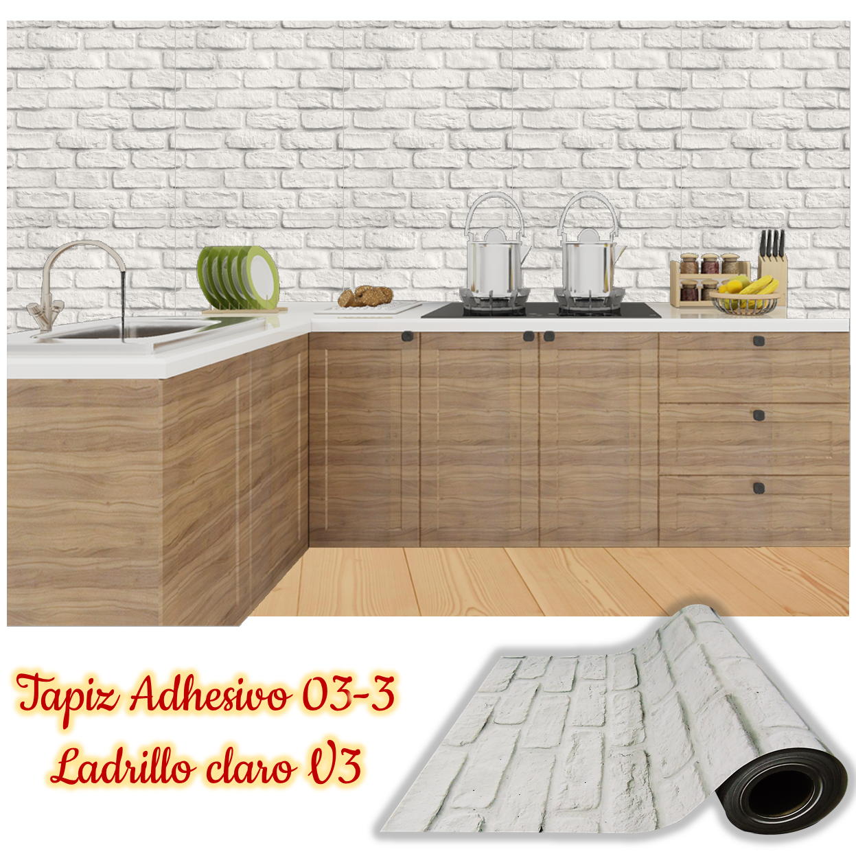 Rollo papel adhesivo decorativo Ladrillo Claro 2.5mts x70cms - Imagen 2