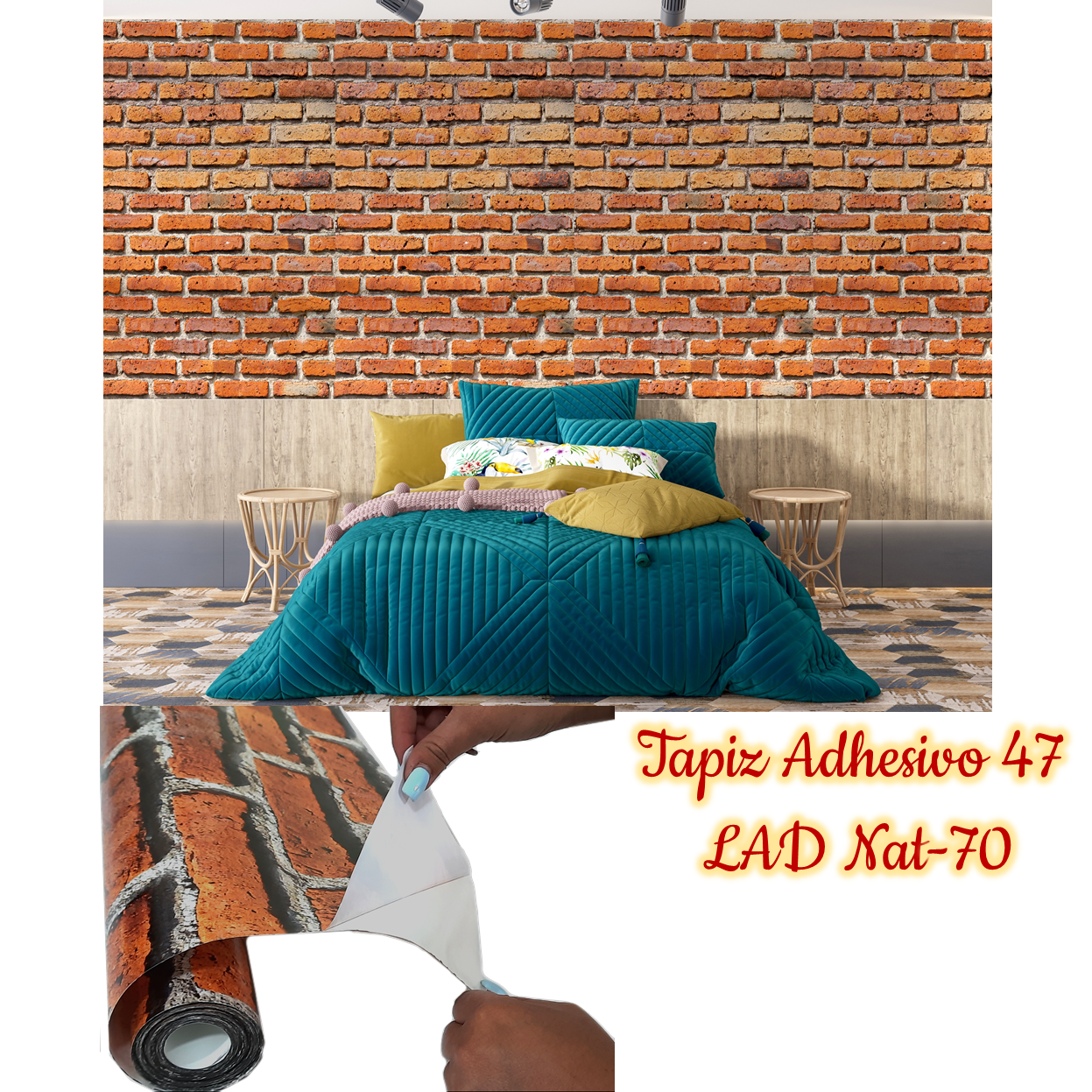 Papel adhesivo decorativo rollo 2.5 mts x 70cms ladrillo NJ - Imagen 3