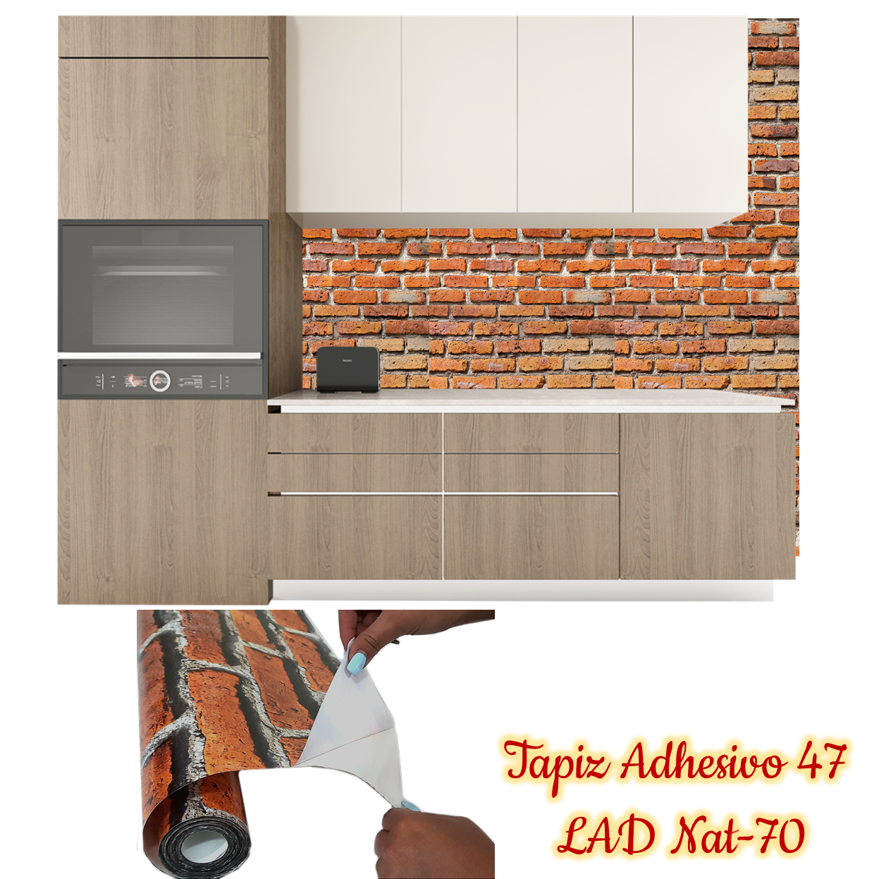 Papel adhesivo decorativo rollo 2.5 mts x 70cms ladrillo NJ