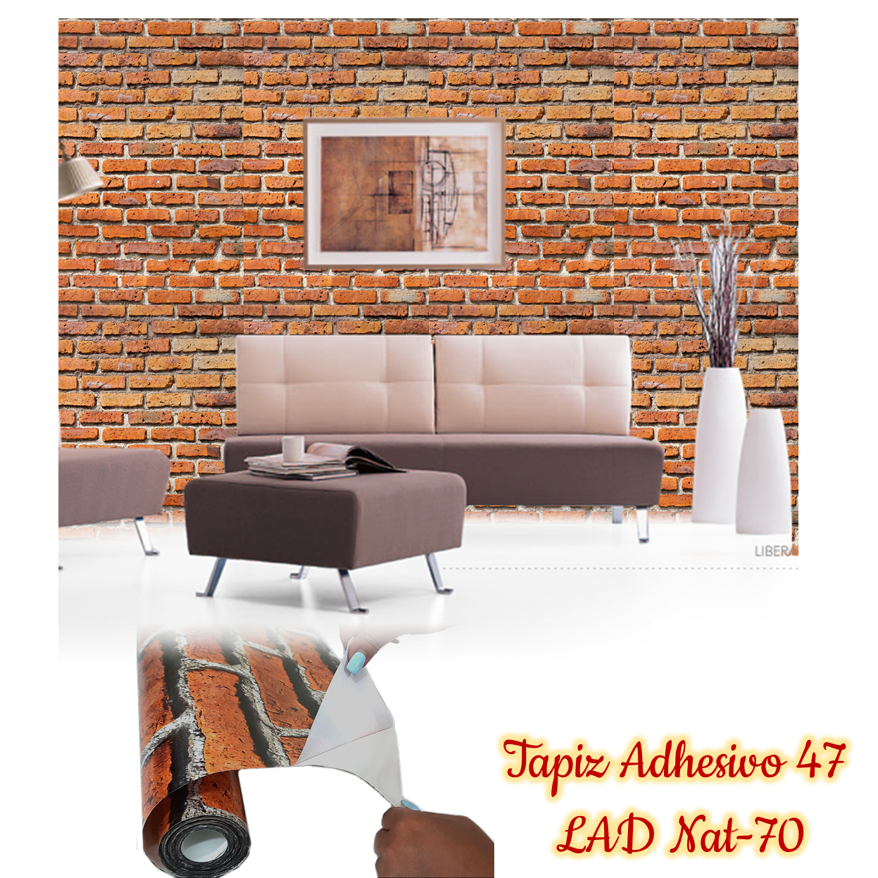 Papel adhesivo decorativo rollo 2.5 mts x 70cms ladrillo NJ - Imagen 2