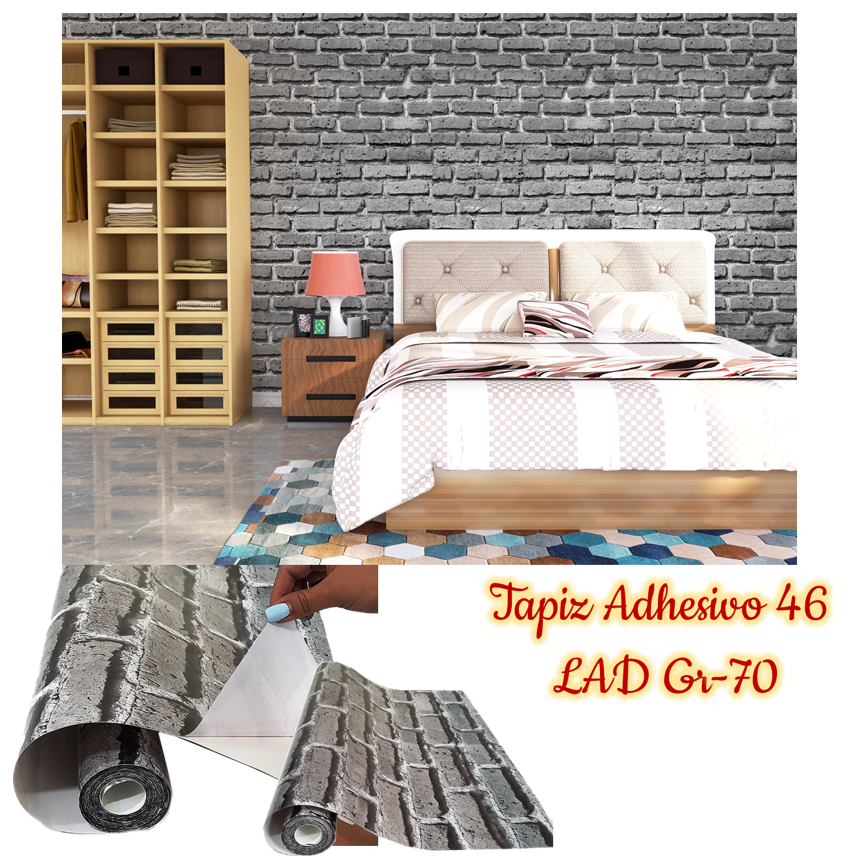 Rollo papel adhesivo decorativo ladrillo gris 2.5mts x70cms - Imagen 4