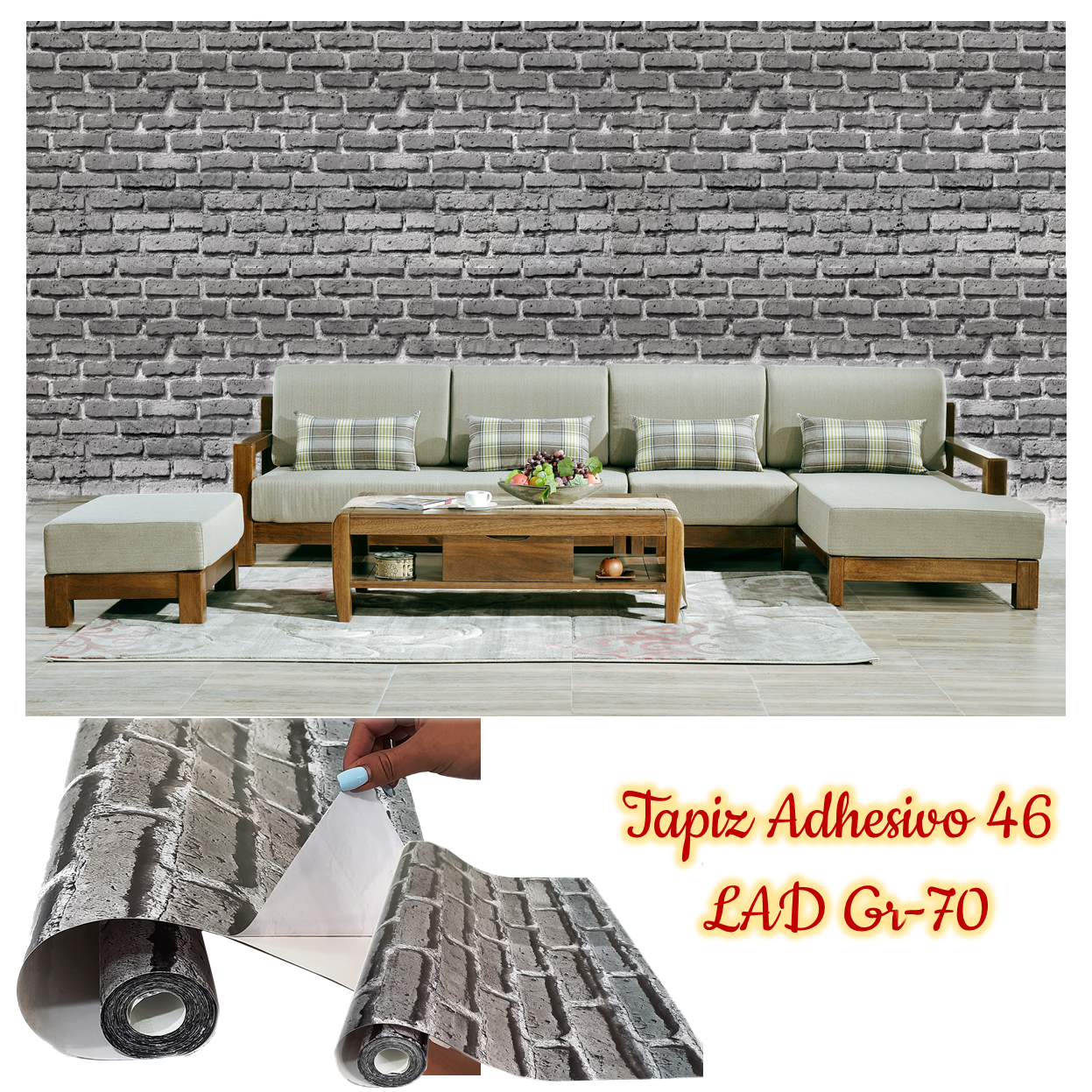 Rollo papel adhesivo decorativo ladrillo gris 2.5mts x70cms