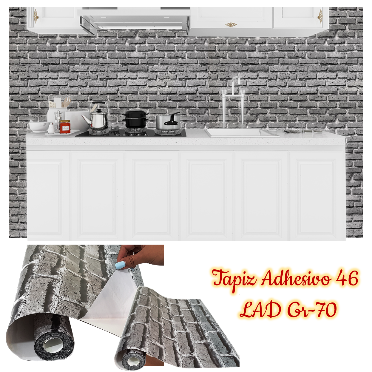 Rollo papel adhesivo decorativo ladrillo gris 2.5mts x70cms - Imagen 3