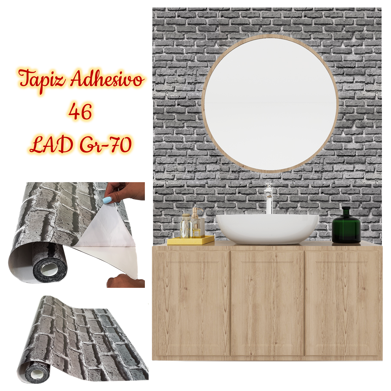 Rollo papel adhesivo decorativo ladrillo gris 2.5mts x70cms - Imagen 2