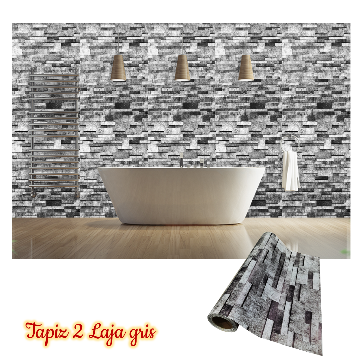 Rollo papel adhesivo decorativo Laja gris 2,5mts x70cms - Imagen 3