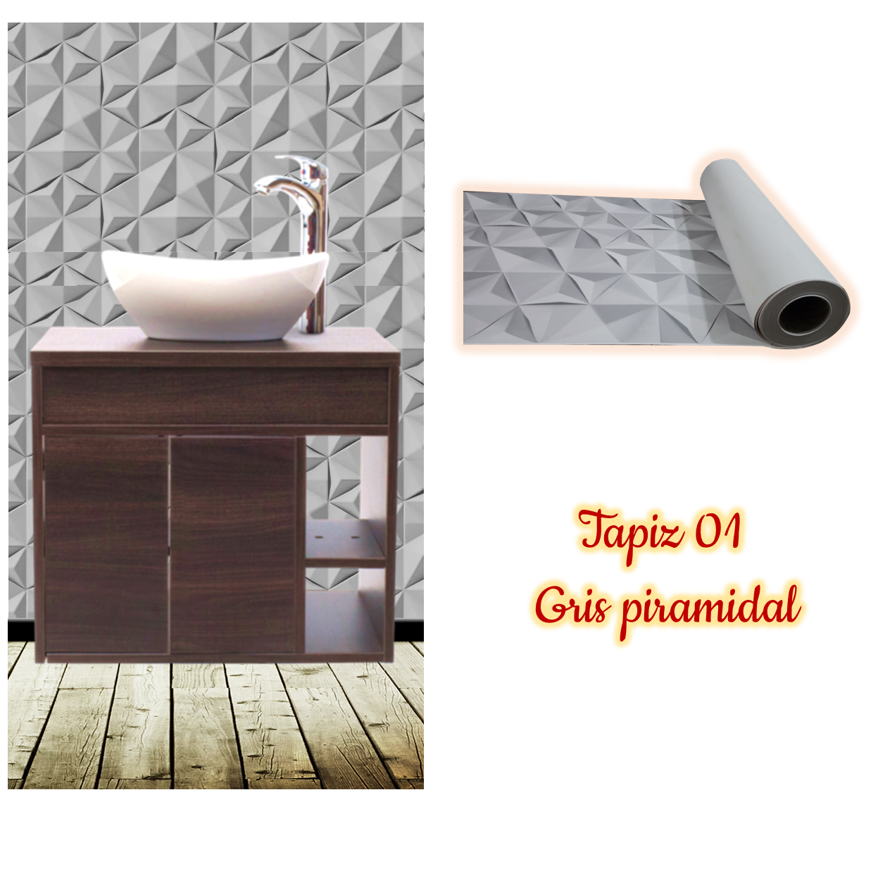 Rollo papel adhesivo decorativo Piramidal gris 2,5mts x70cms - Imagen 2