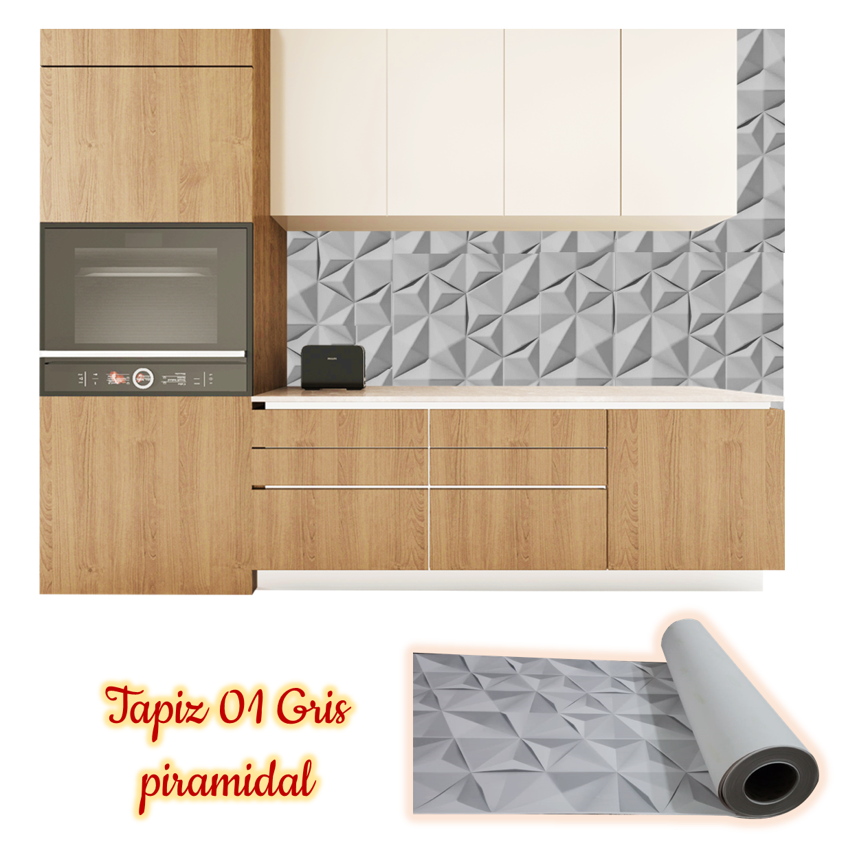 Rollo papel adhesivo decorativo Piramidal gris 2,5mts x70cms - Imagen 3