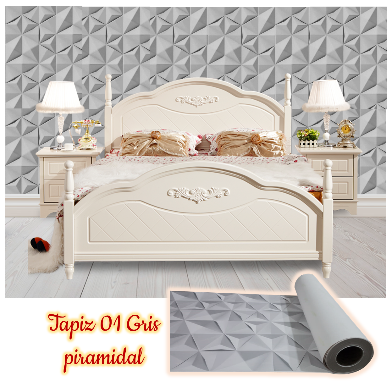 Rollo papel adhesivo decorativo Piramidal gris 2,5mts x70cms - Imagen 4