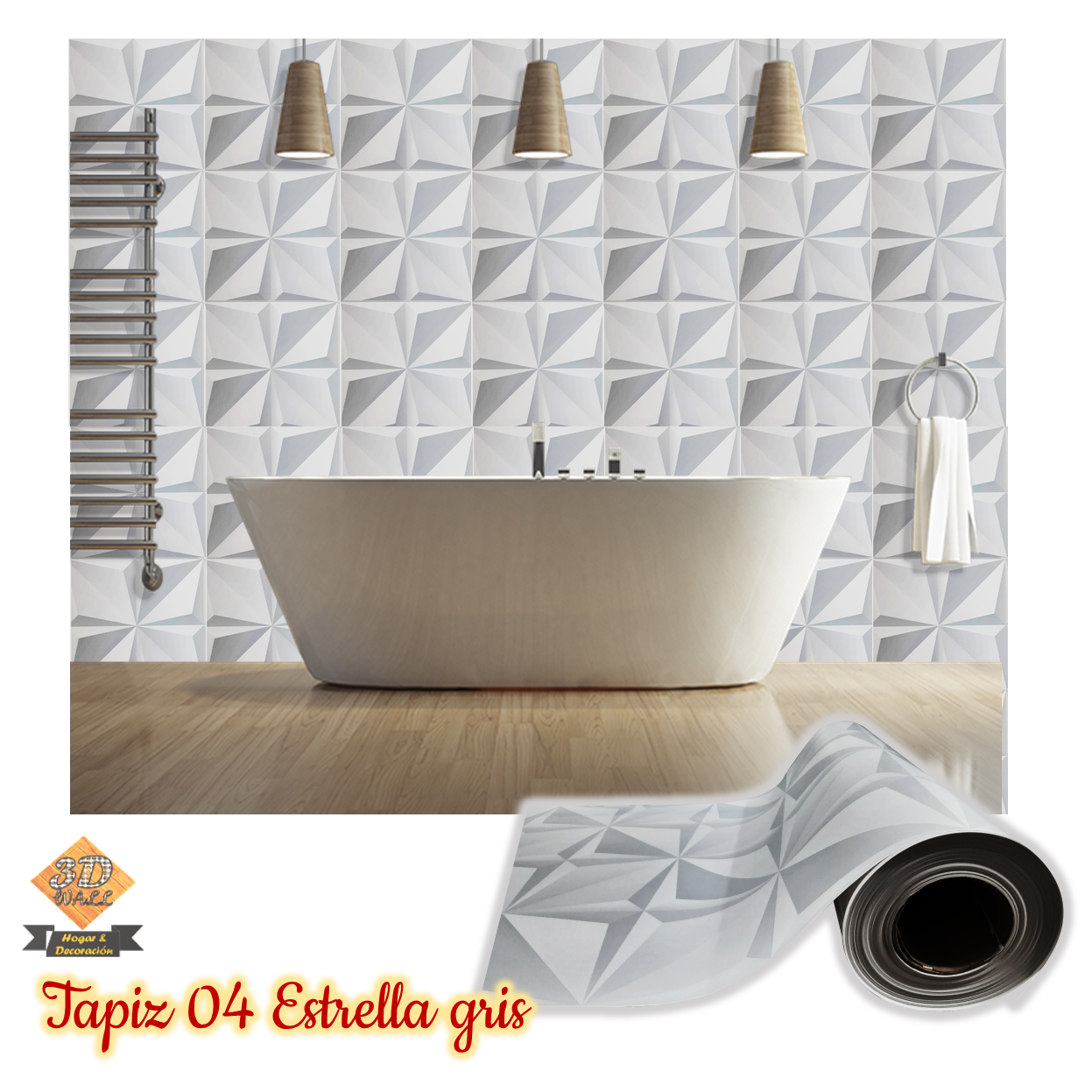 Rollo papel adhesivo decorativo Estrella gris 2,5mts x70cms - Imagen 2