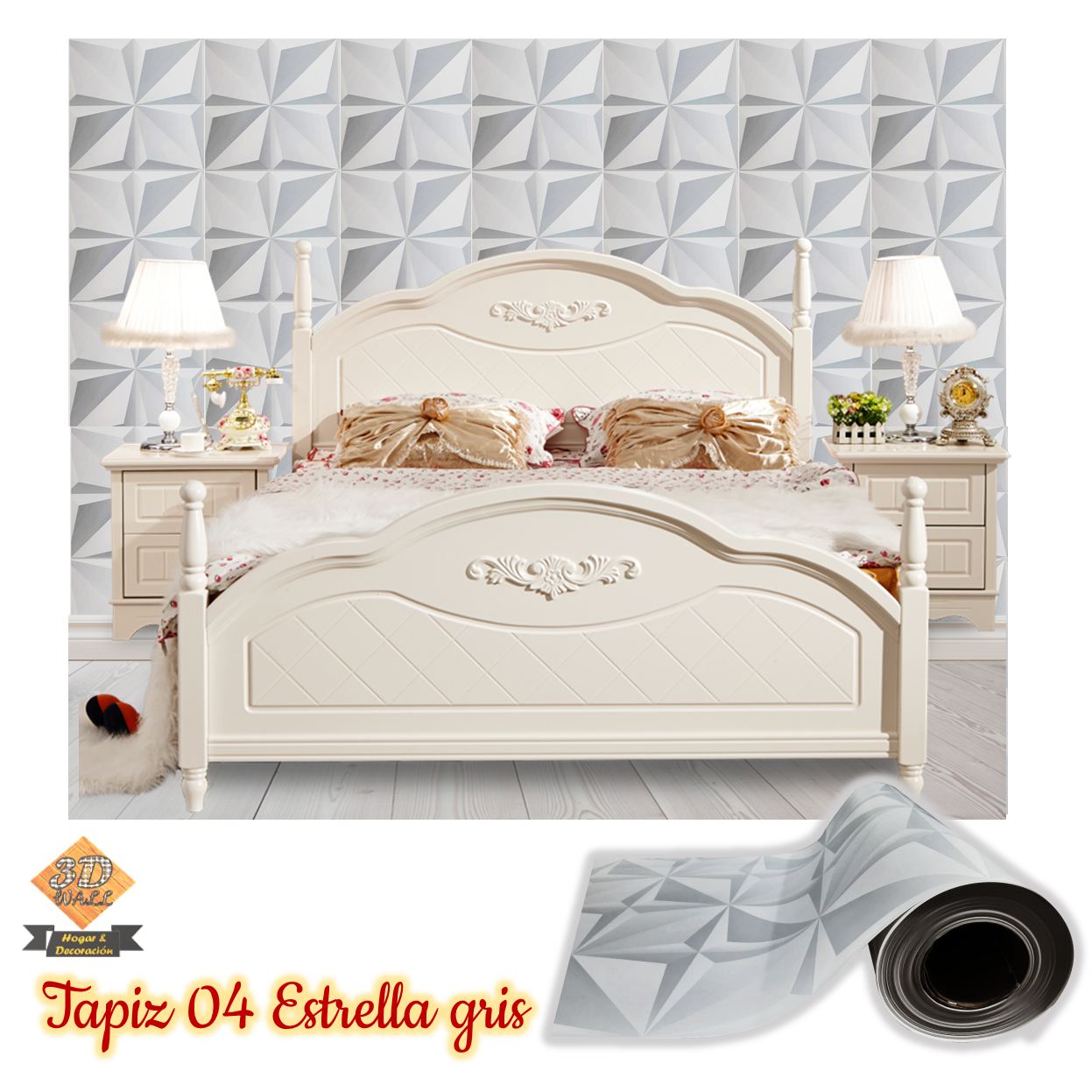 Rollo papel adhesivo decorativo Estrella gris 2,5mts x70cms - Imagen 3