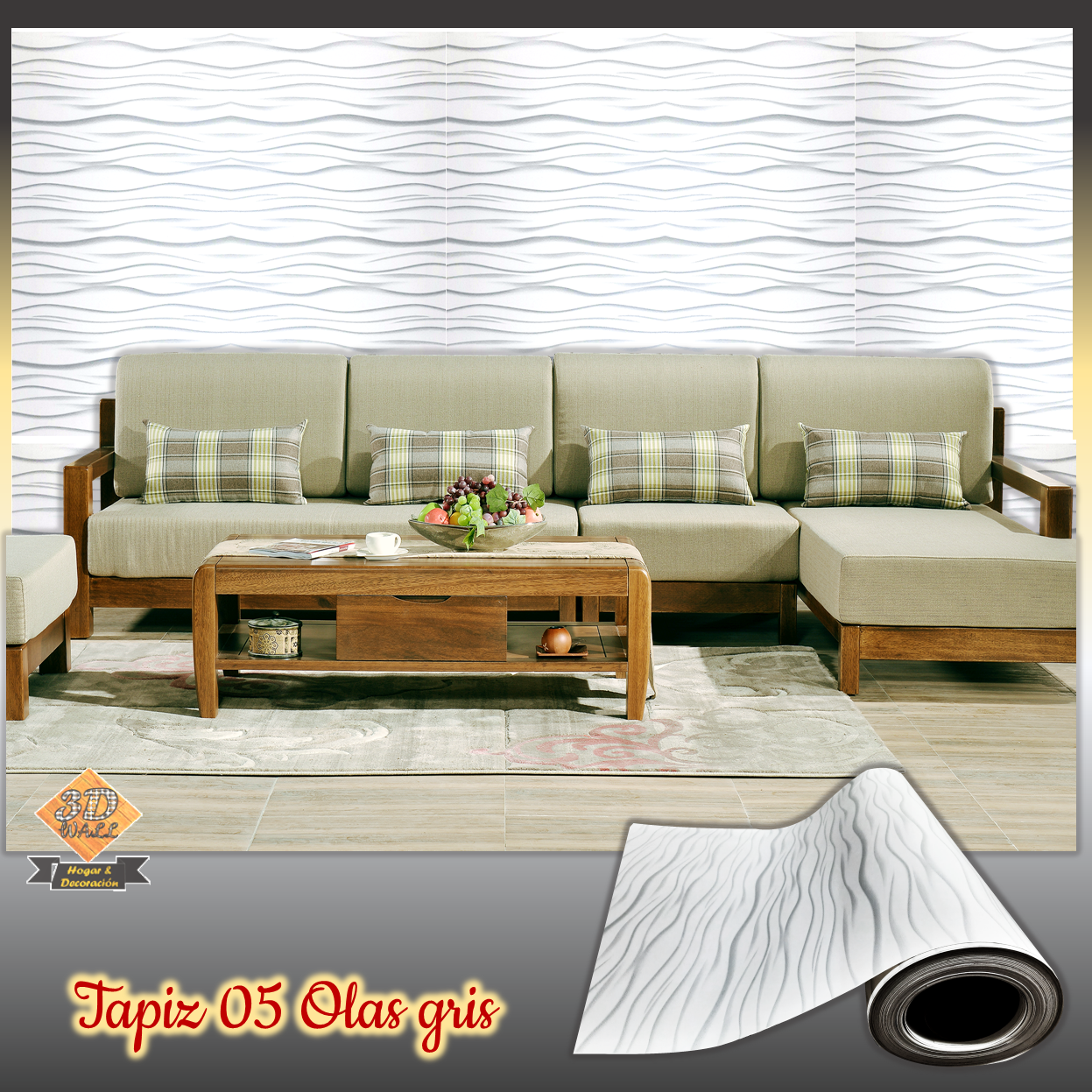 Rollo papel adhesivo decorativo Olas gris 2,5mts x70cms - Imagen 4