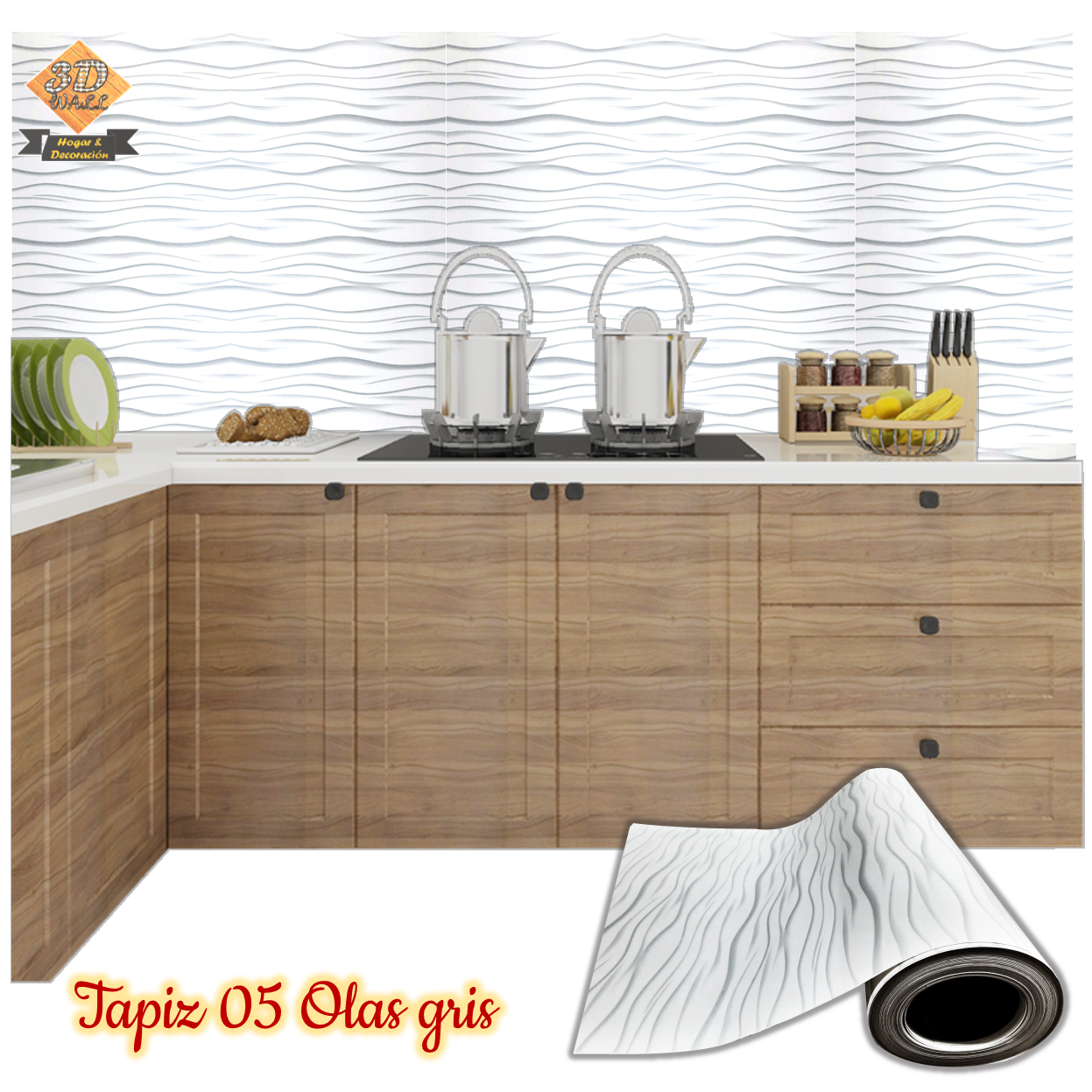 Rollo papel adhesivo decorativo Olas gris 2,5mts x70cms - Imagen 5