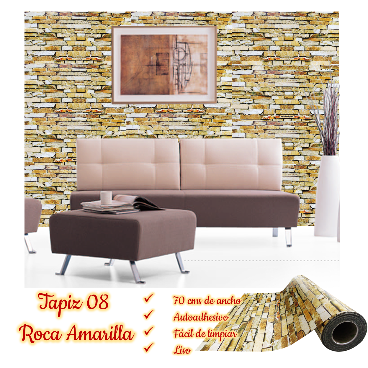 Rollo papel adhesivo decorativo Roca Amarilla 2.5mts x70cms