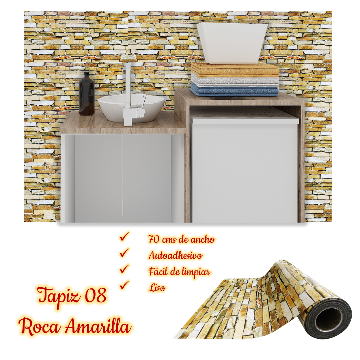 Rollo papel adhesivo decorativo Roca Amarilla 2.5mts x70cms - Imagen 2