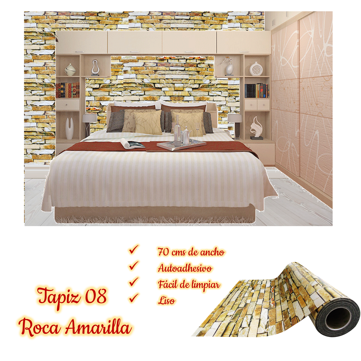 Rollo papel adhesivo decorativo Roca Amarilla 2.5mts x70cms - Imagen 4