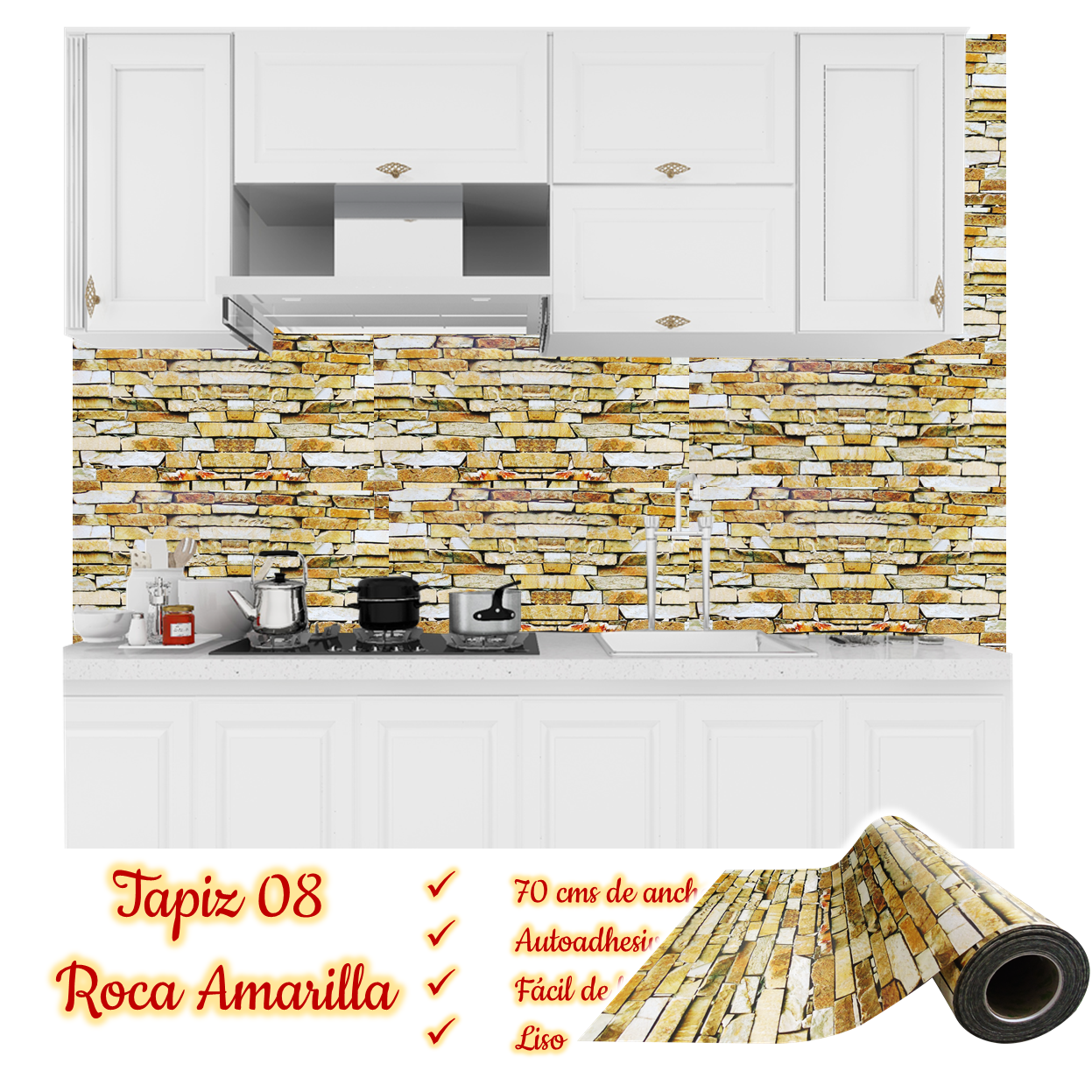 Rollo papel adhesivo decorativo Roca Amarilla 2.5mts x70cms - Imagen 5
