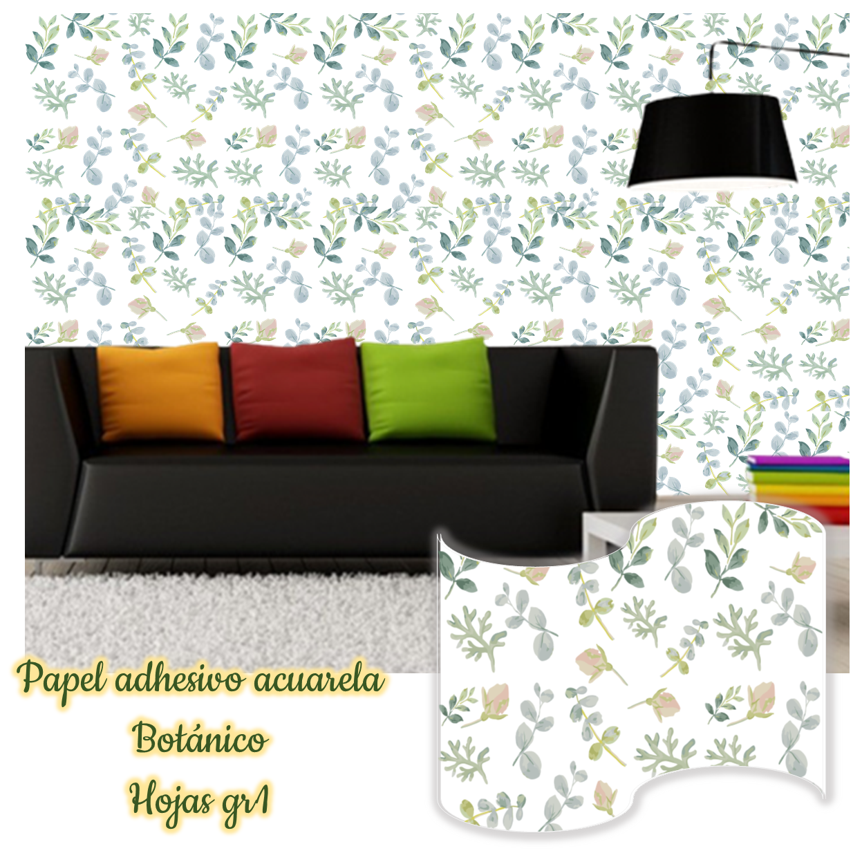 Rollo papel adhesivo decorativo Hojas acuarela1 (2,5mts x70cms) - Imagen 2