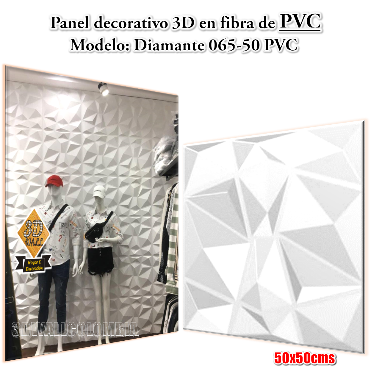 Panel lamina pvc 3d estilo Diamante metro cuadrado