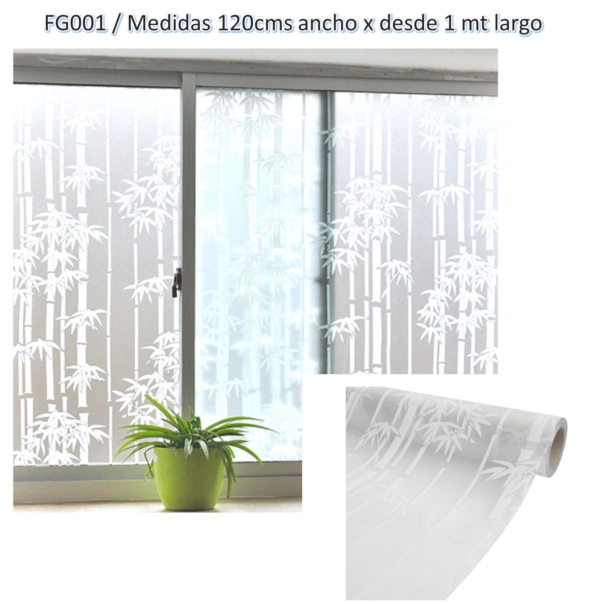 Stiker Vinilo Pelicula Para Vidrios Ventanas Puertas Decorativas x metros continuos FG001 BAMBU BLANCO
