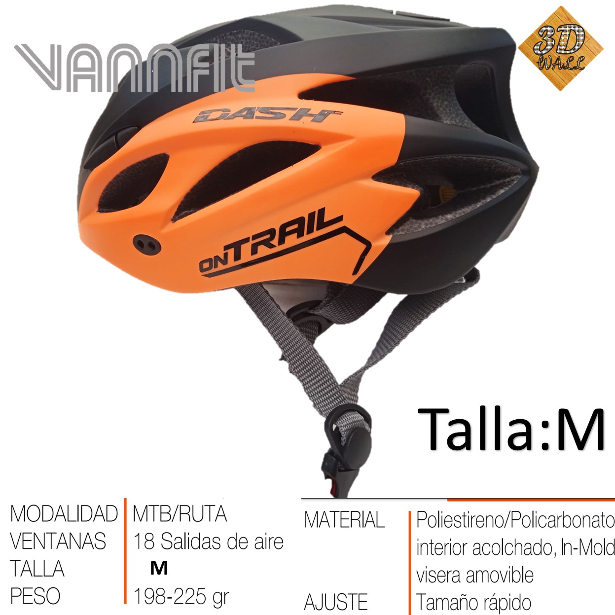 Casco ON TRAIL original Modelo Dash talla M -naranja - Imagen 5