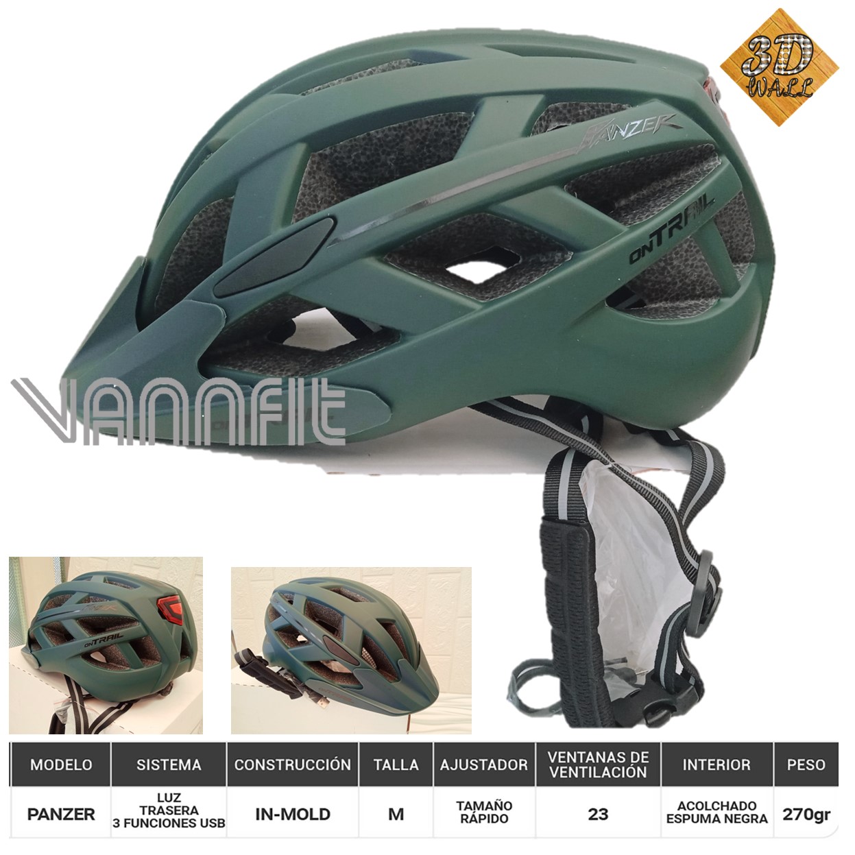 Casco ON TRAIL original Modelo Panzer talla M -Verde