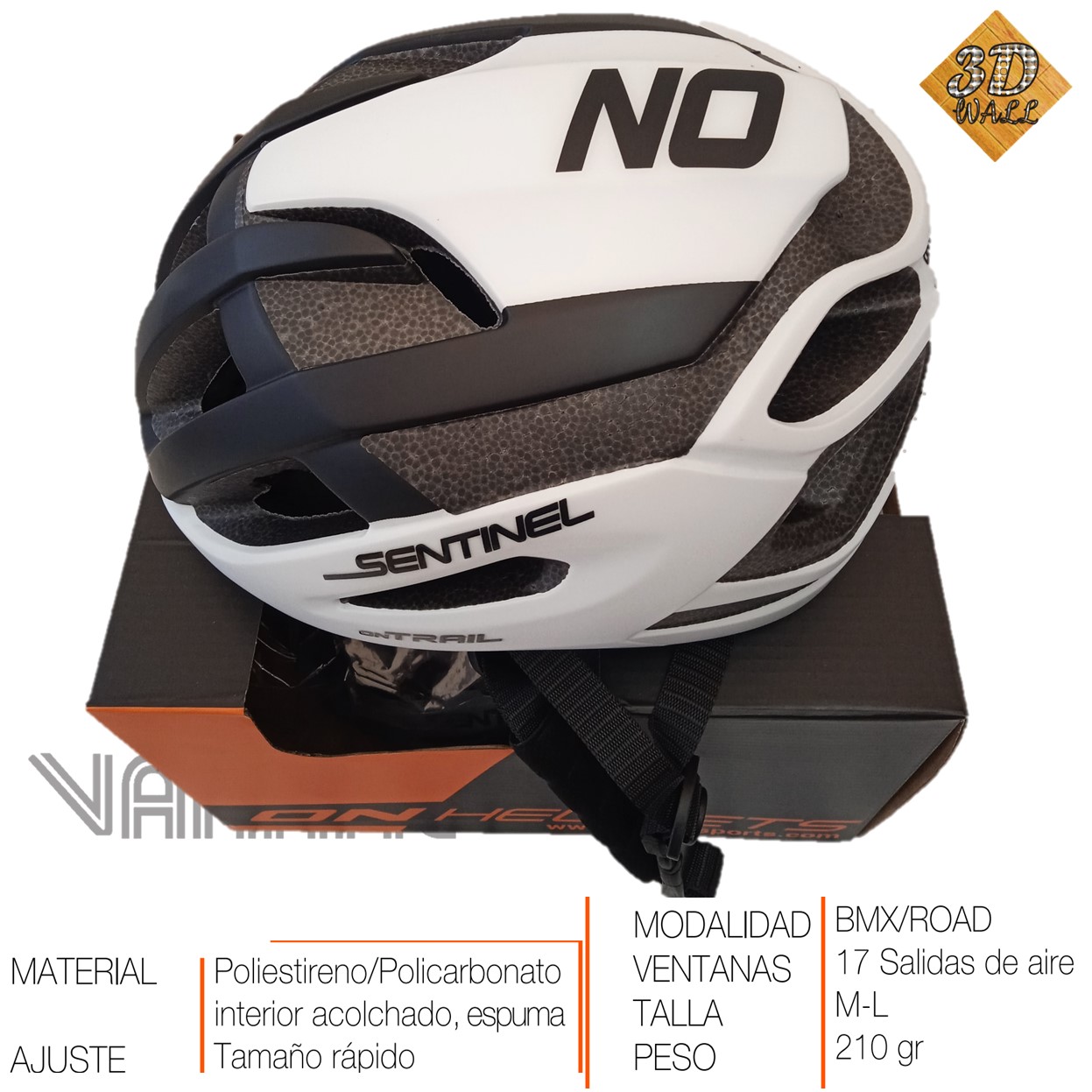 Casco ON TRAIL original Modelo Sentinel talla M -Blanco/Negro - Imagen 4