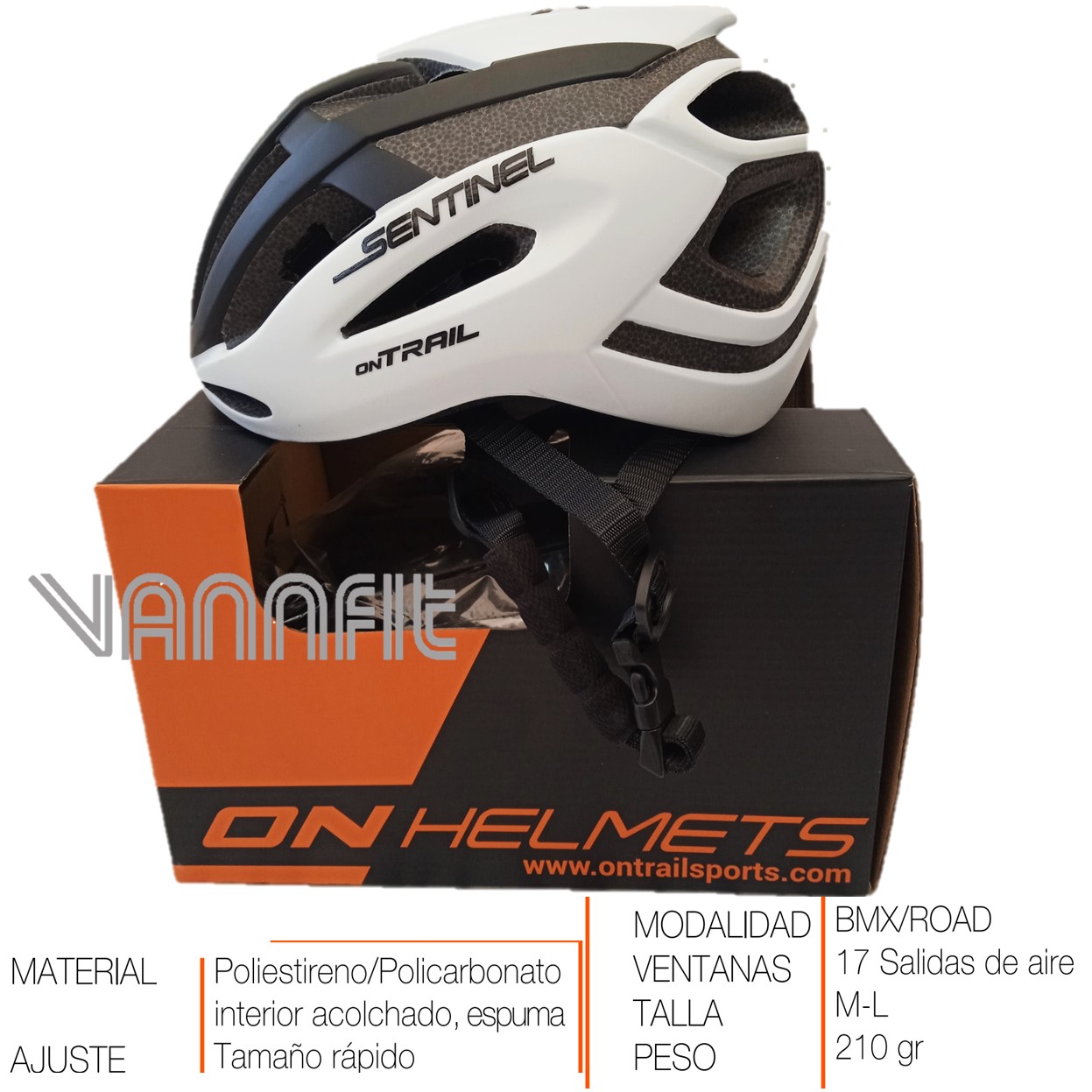 Casco ON TRAIL original Modelo Sentinel talla M -Blanco/Negro