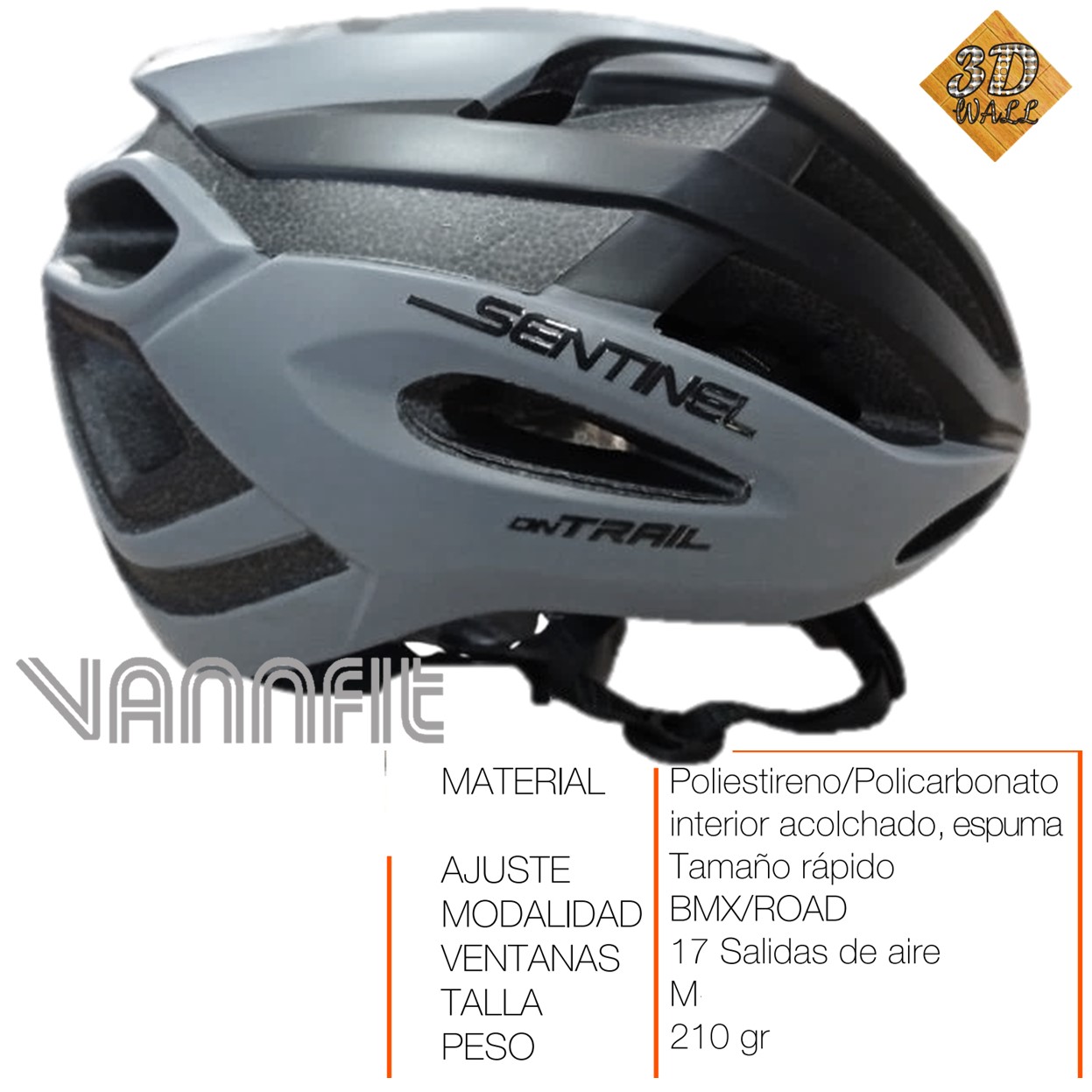 Casco ON TRAIL original Modelo Sentinel talla M -Gris/Negro - Imagen 3