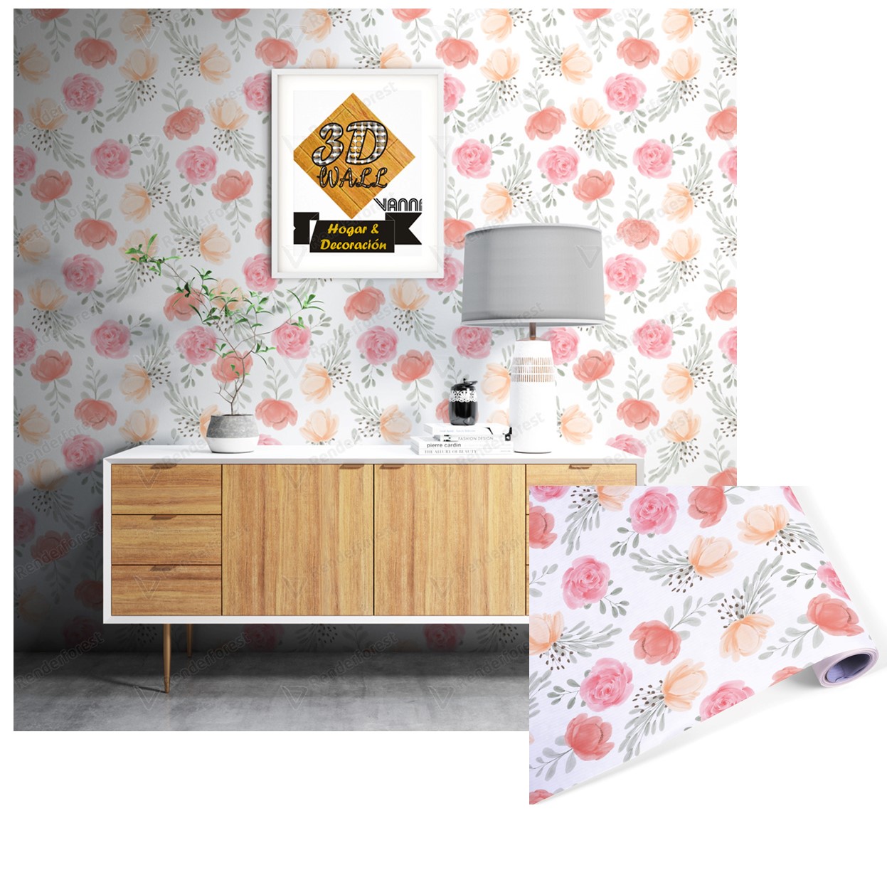 Rollo papel adhesivo decorativo estilo Floral2 5mts x70cms