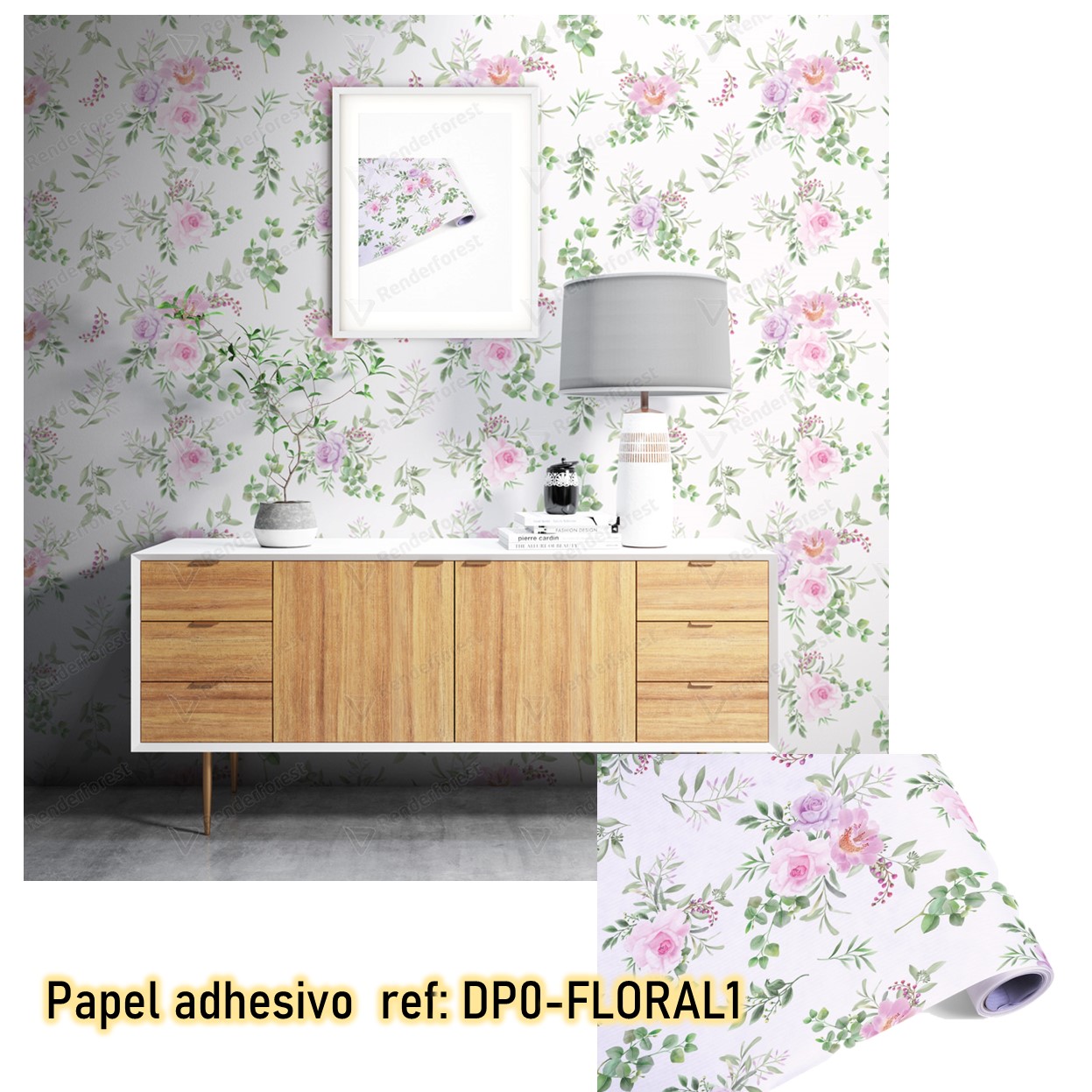 Rollo papel adhesivo decorativo estilo Floral1 5mts x70cms