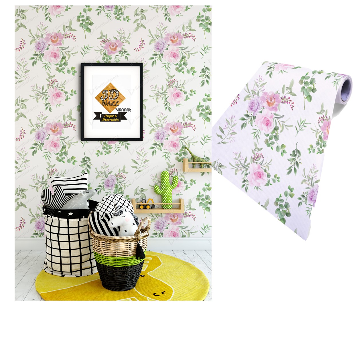 Rollo papel adhesivo decorativo estilo Floral1 5mts x70cms - Imagen 2