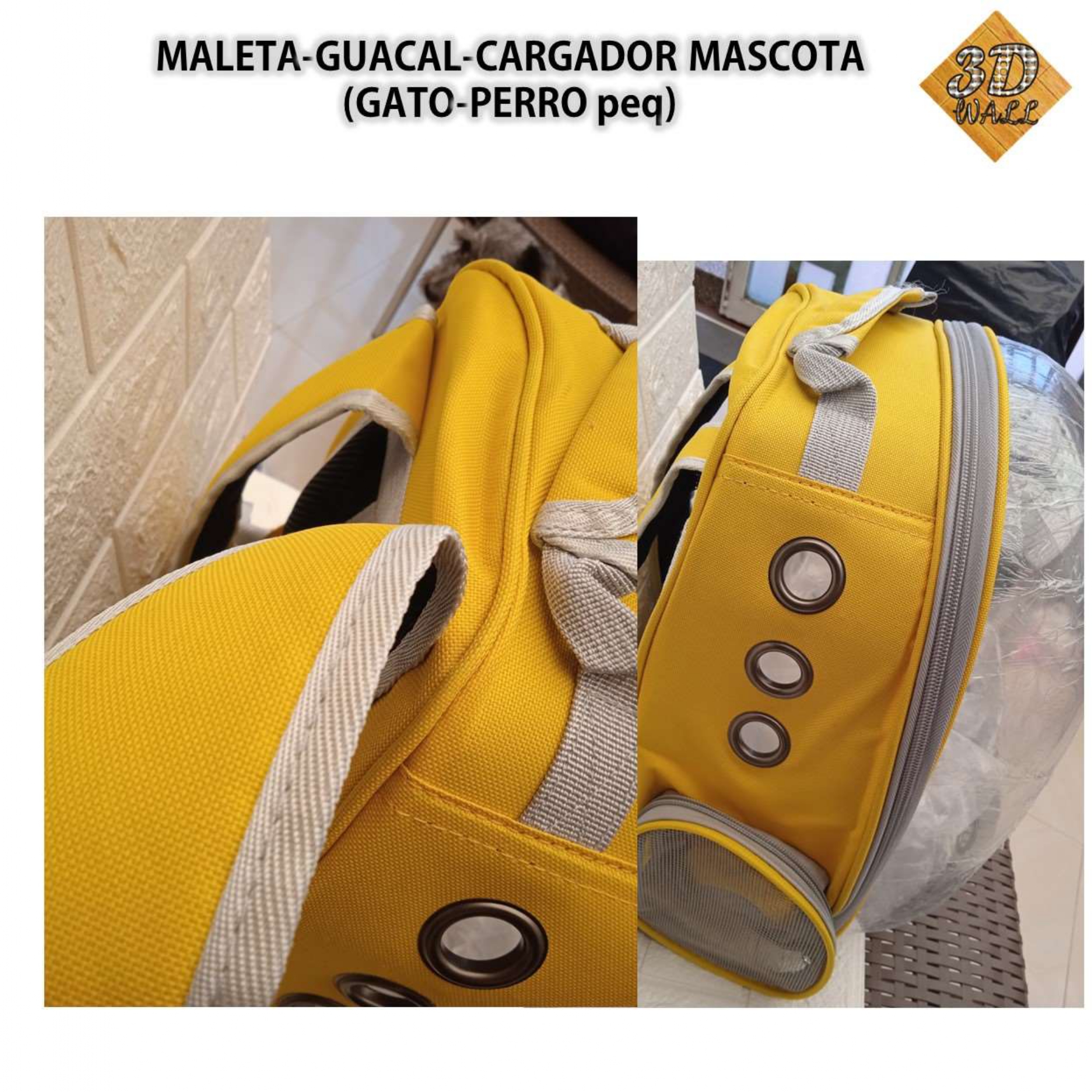 Maleta Guacal Cargador Mascota (perro Gato Pequeño) Amarilla - Imagen 2