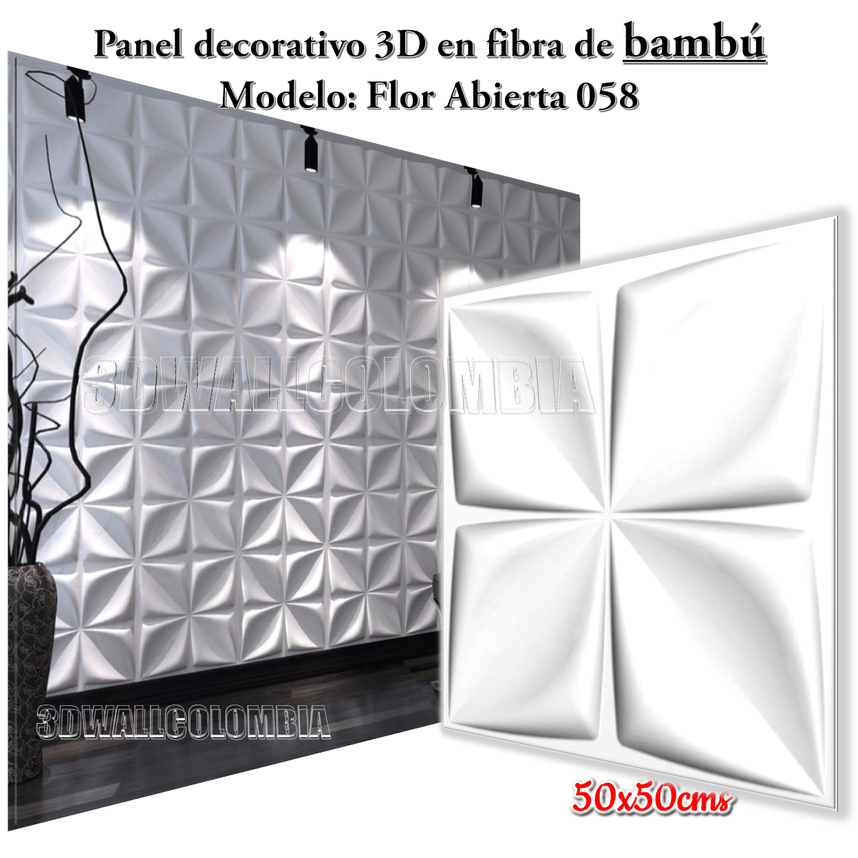 Metro cuadrado Pared 3D 4 Paneles 50*50CMS(1mt²) Fibra Vegetal - DL058