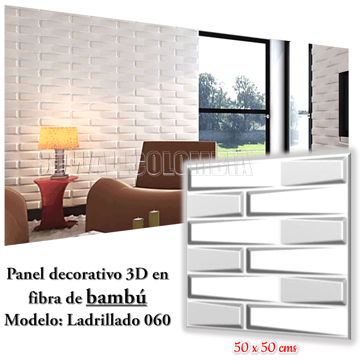 Metro cuadrado Pared 3D 4 Paneles 50*50CMS(1mt²) Fibra Vegetal - DL060