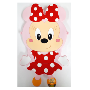 Bolso contorno minie de pie rosa vestido rojo