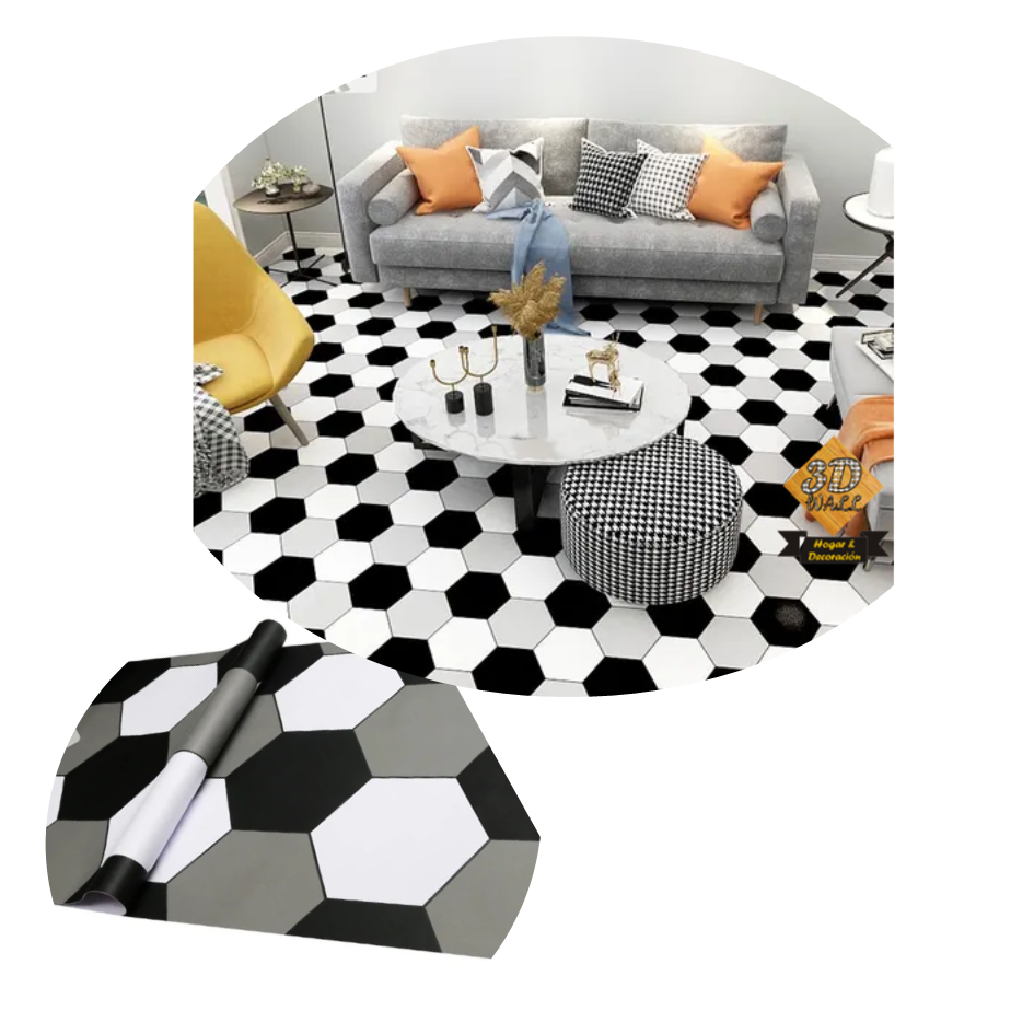 Rollo Adhesivo Vinilo Decorativo Piso Facil Trafico Medio- Hexagonos